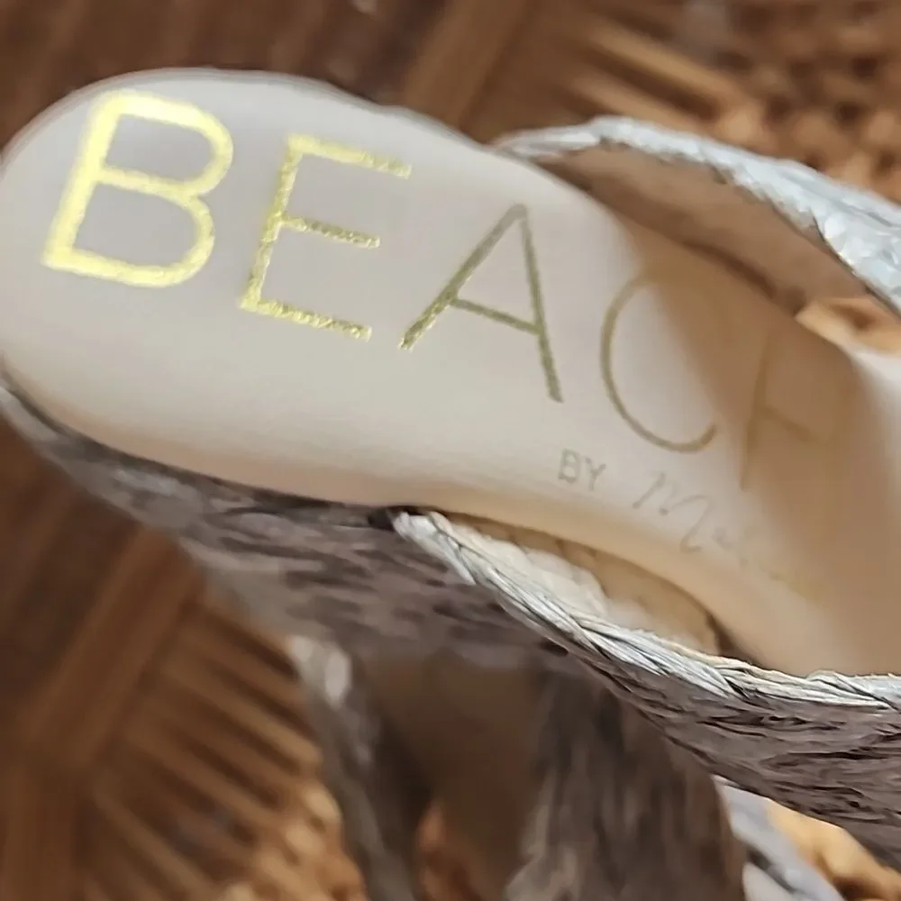 BEACH by Matisse Silver Grey Raffia Wedge Heel Size 6M Anthro